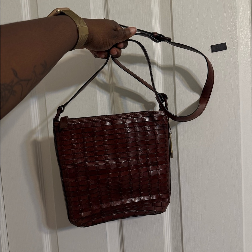 Fossil Dark Brown Woven Crossbody Bag - Picture 2 of 11